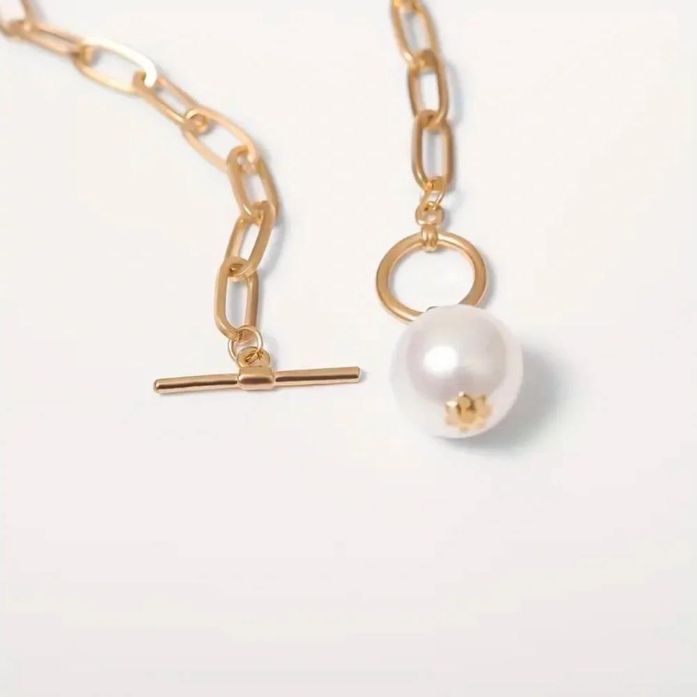 NEW FINAL PRICE ❤️‍🔥 GOLD PAPERCLIP CHAIN NECKLACE WITH PEARL PENDANT - Picture 3 of 6